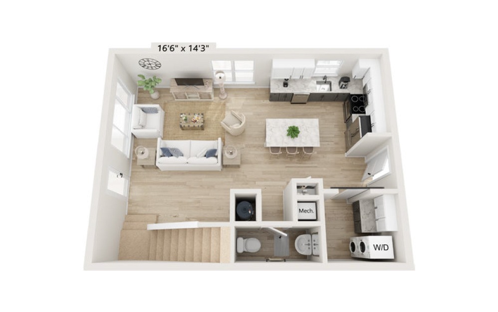 3x2.5-3 Townhome - 3 bedroom floorplan layout with 2.5 baths and 1339 square feet. (Floor 1)
