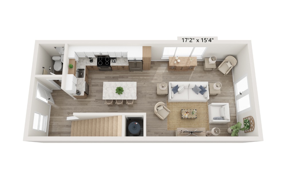 2x2.5-1 Townhome - 2 bedroom floorplan layout with 2.5 baths and 1174 square feet. (Floor 1)