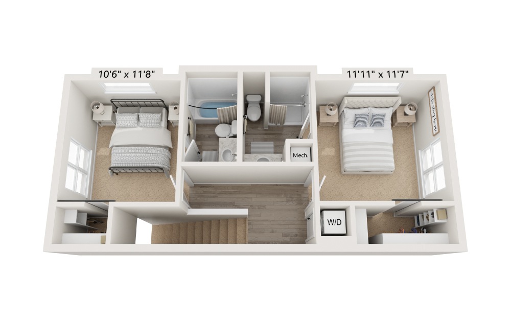 2x2.5-1TH - 2 bedroom floorplan layout with 2.5 baths and 1174 square feet. (Floor 2)